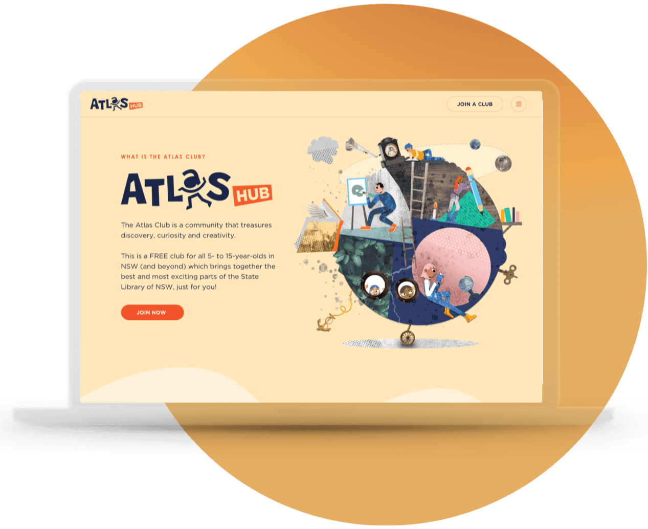 The Atlas Hub homepage shown on a laptop