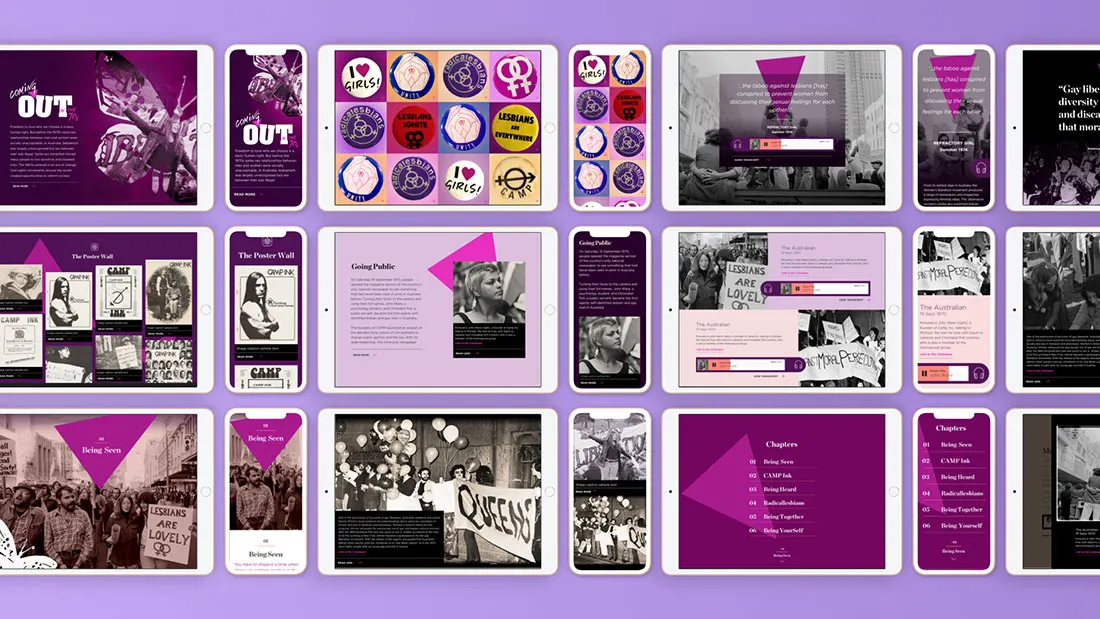Screens from the Coming Out in the 70s digital exhibition