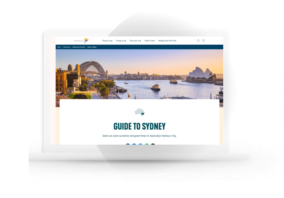 Australia.com guide-to-Sydney experience shown on a laptop
