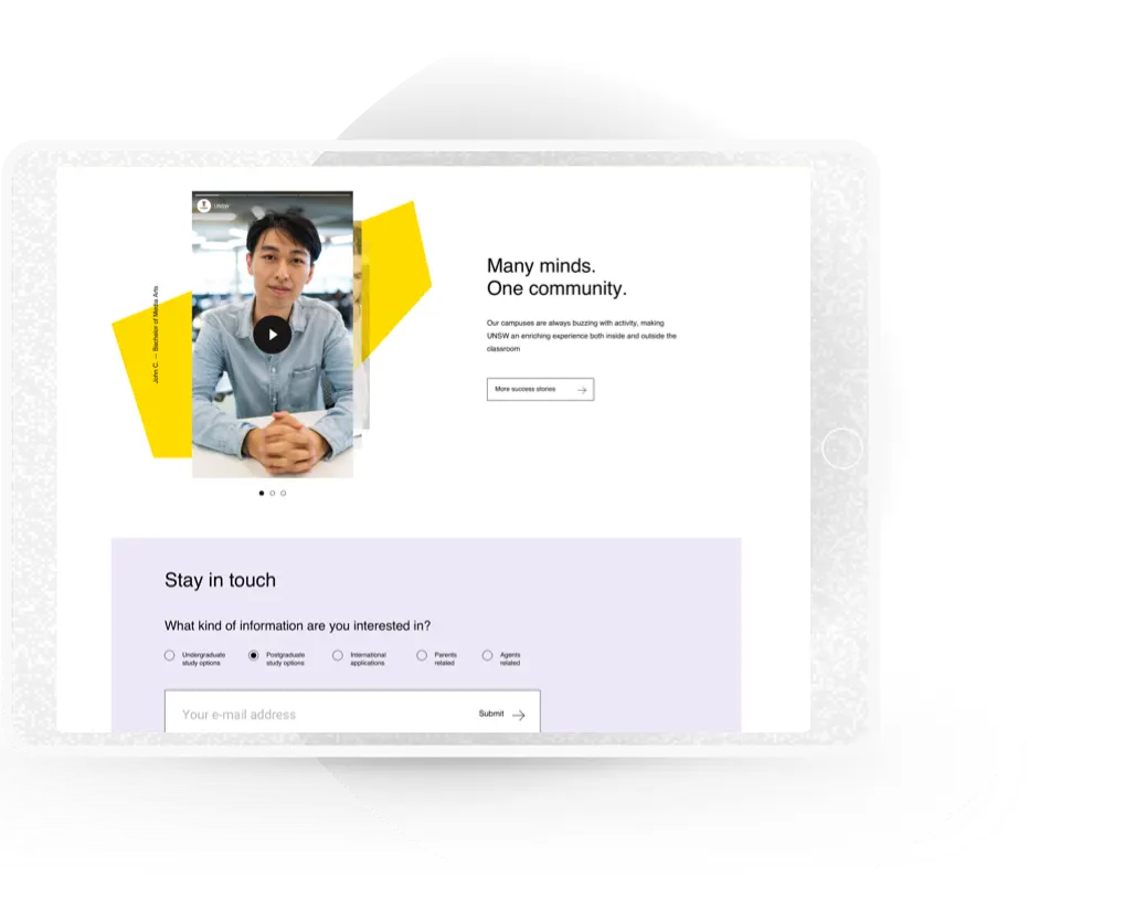 UNSW prospective-student experience shown on a laptop