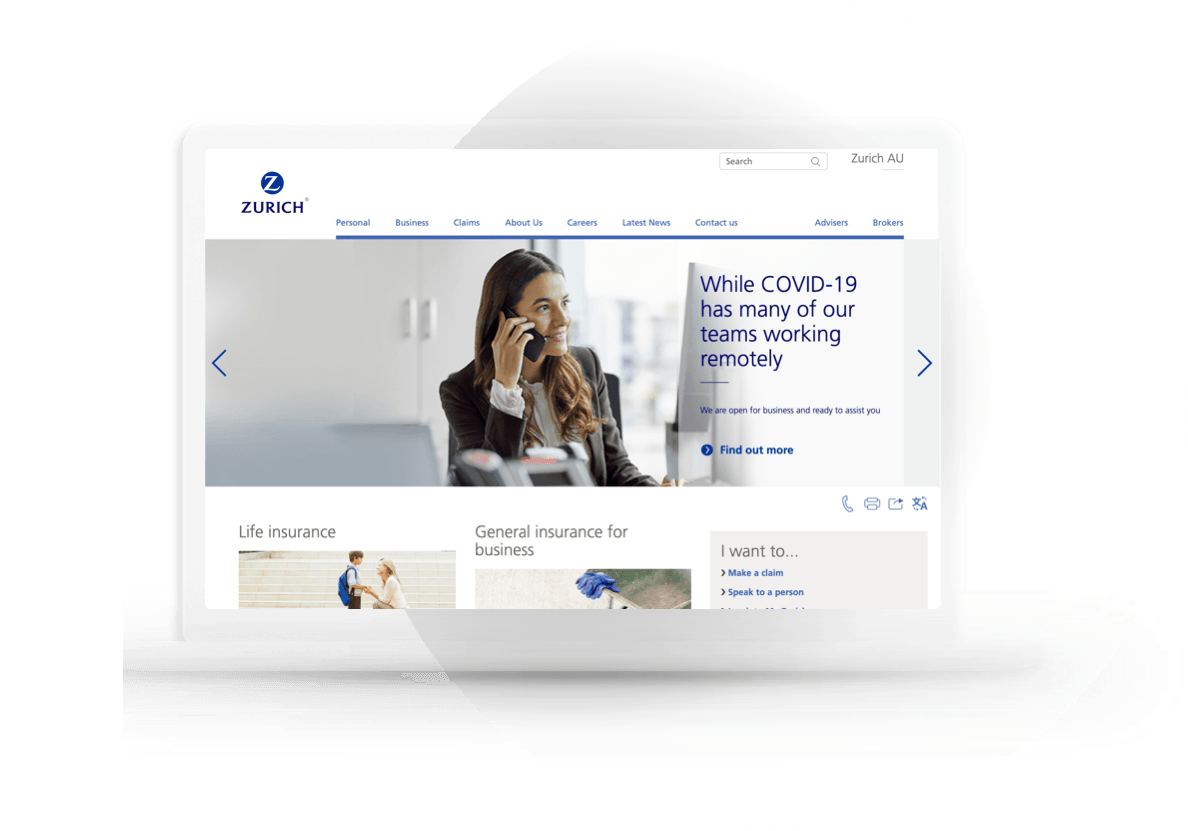 Zurich APAC digital experience shown on a laptop
