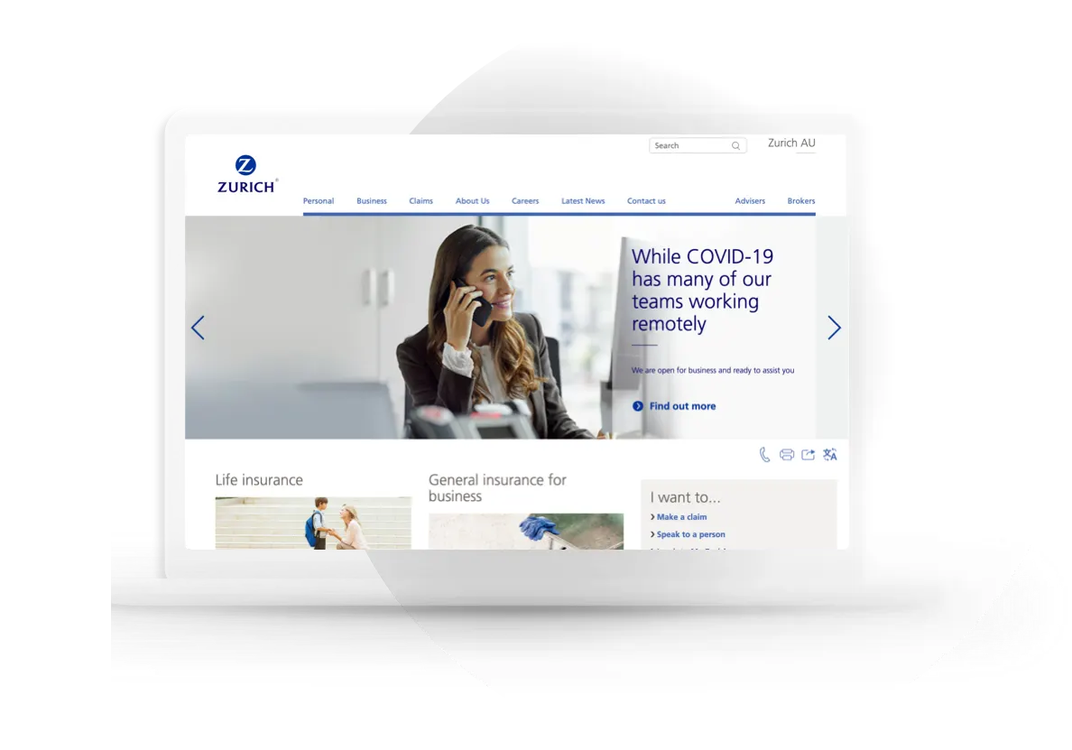 Zurich APAC digital experience shown on a laptop
